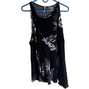Free People Black Asymmetrical Sleeveless Tunic Tank Floral XS